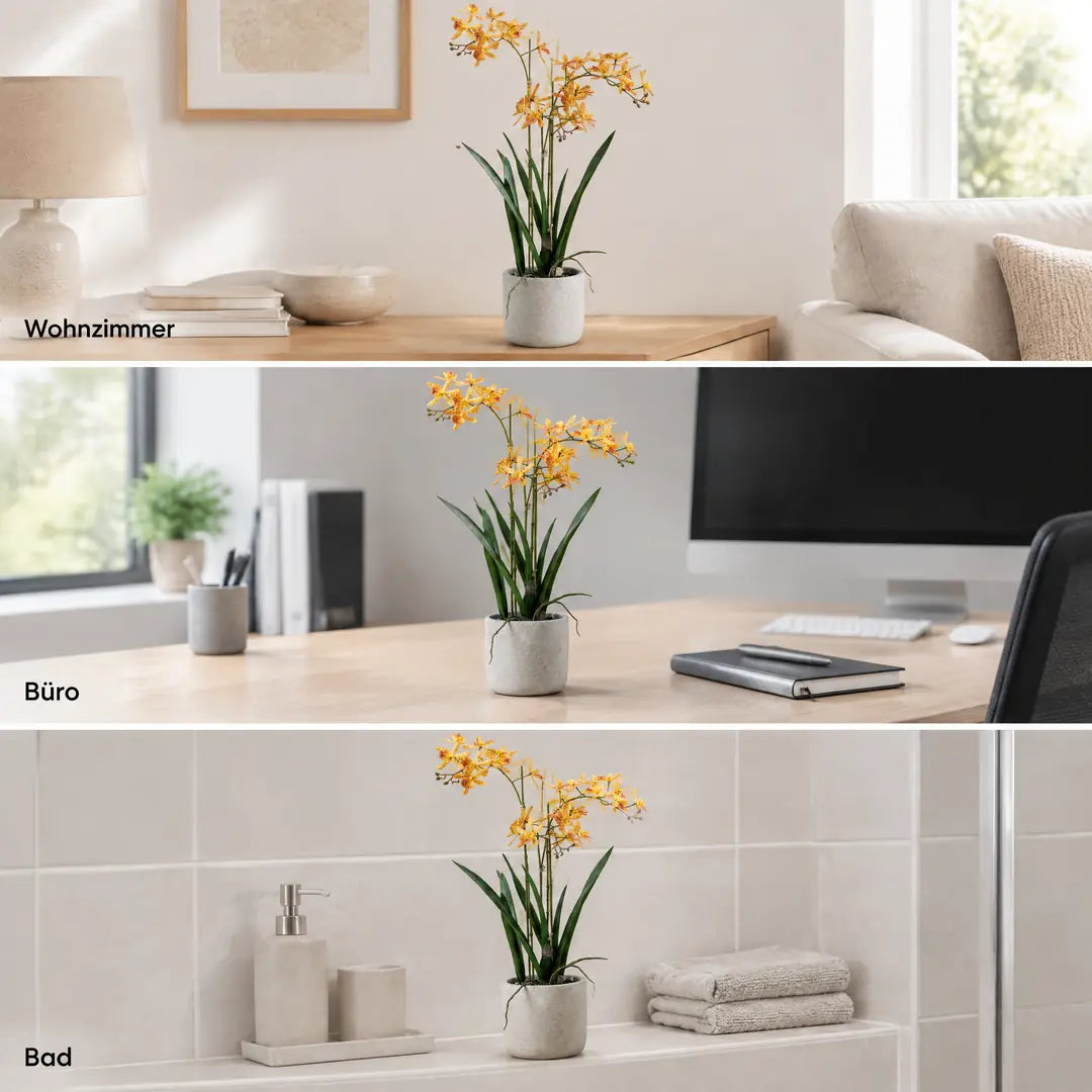 Künstliche Orchidee im Wohnzimmer, im Büro und im Badezimmer