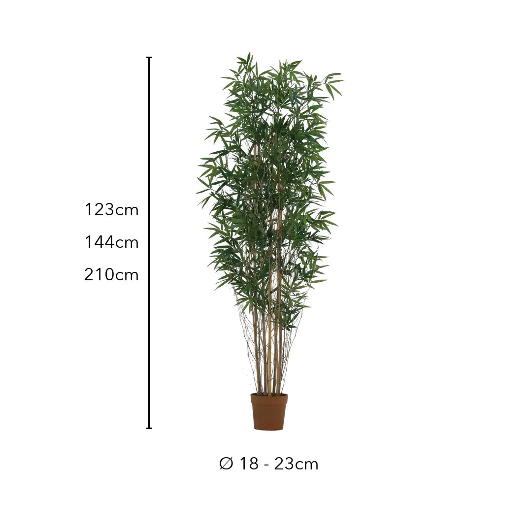 Größen des künstlichen Bambus: 123 cm, 144 cm und 210 cm, Topf Ø 18 bis 23 cm