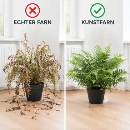 Vergleich: vertrockneter echter Farn und frischer Kunstfarn