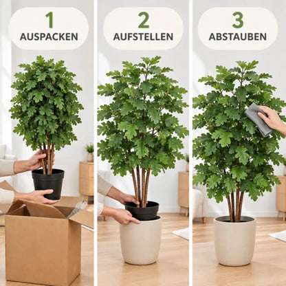Künstliche Eiche in drei Schritten: auspacken, aufstellen, abstauben