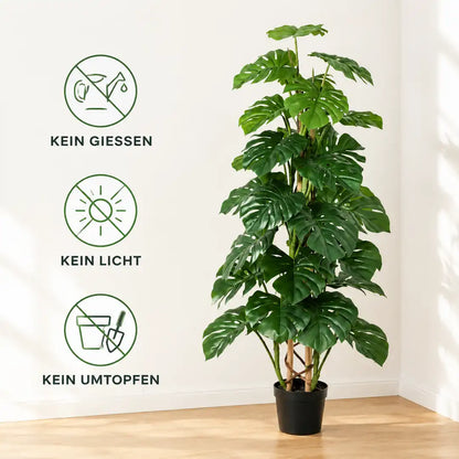 Künstliche Monstera braucht kein Gießen, kein Licht, kein Umtopfen