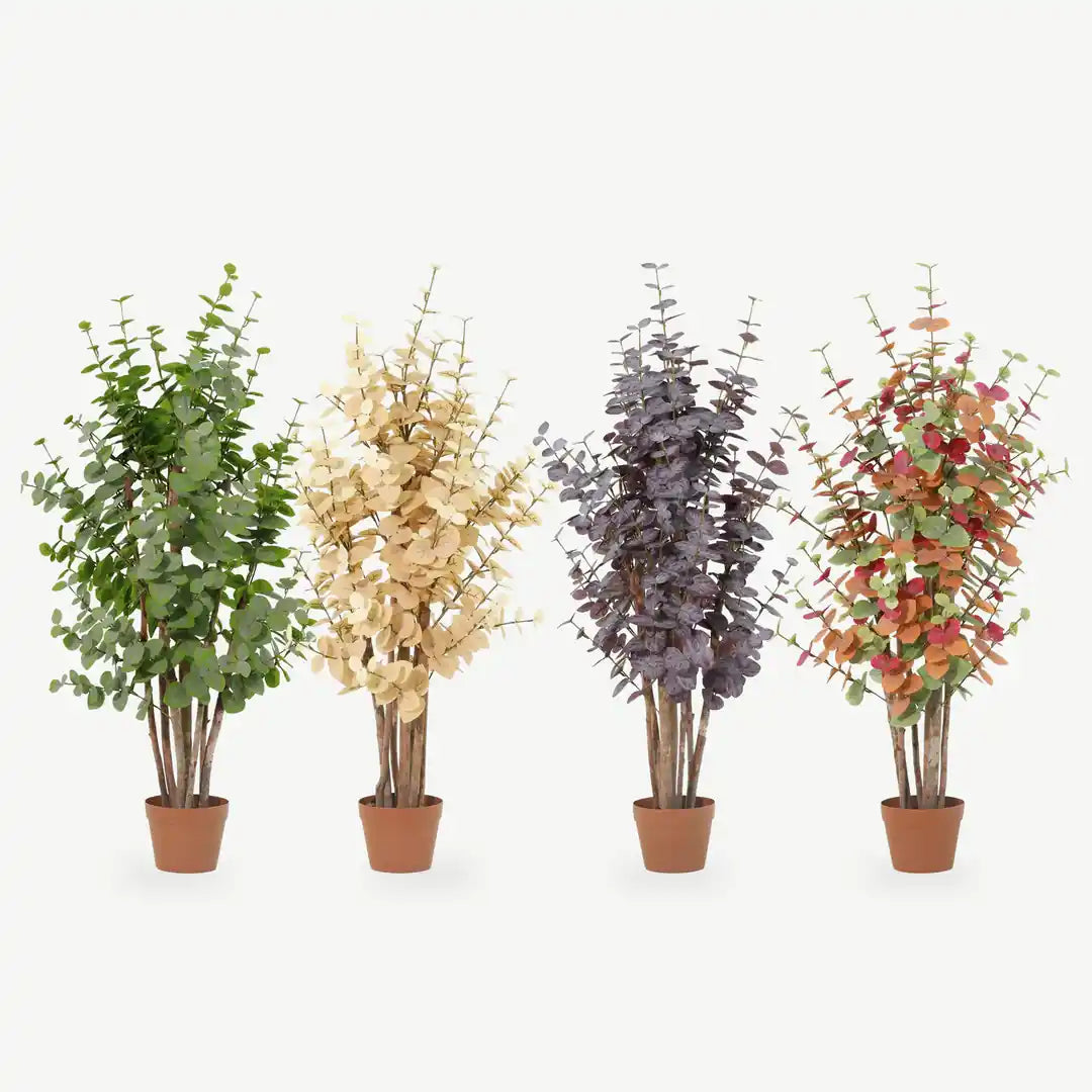 Künstlicher Eukalyptus 120 cm im Topf in vier Farben: Grün, Gelb, Lila und Bunt