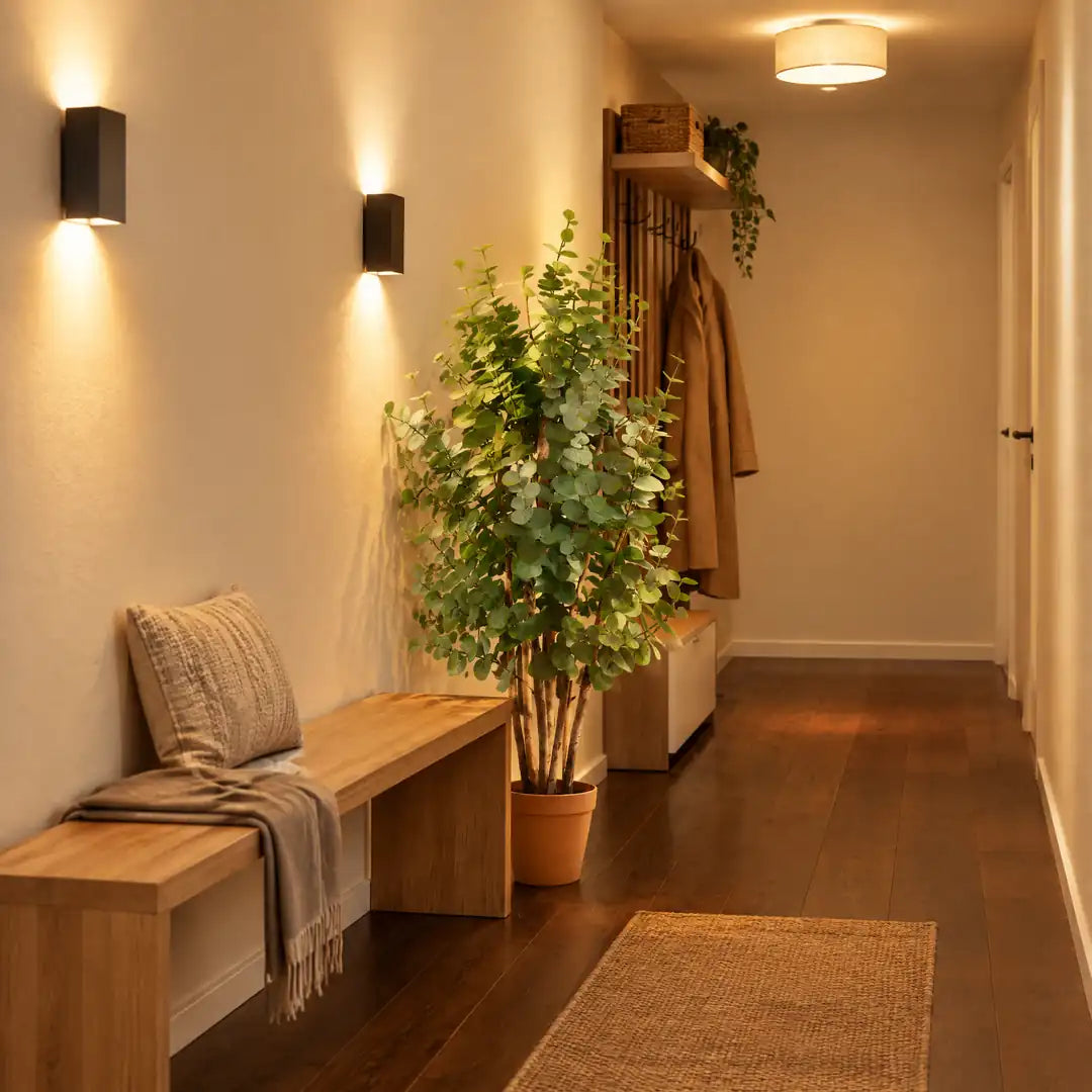 Künstlicher Eukalyptus in einem fensterlosen Flur