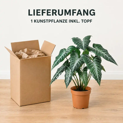 Lieferumfang: eine künstliche Alocasia inklusive Topf