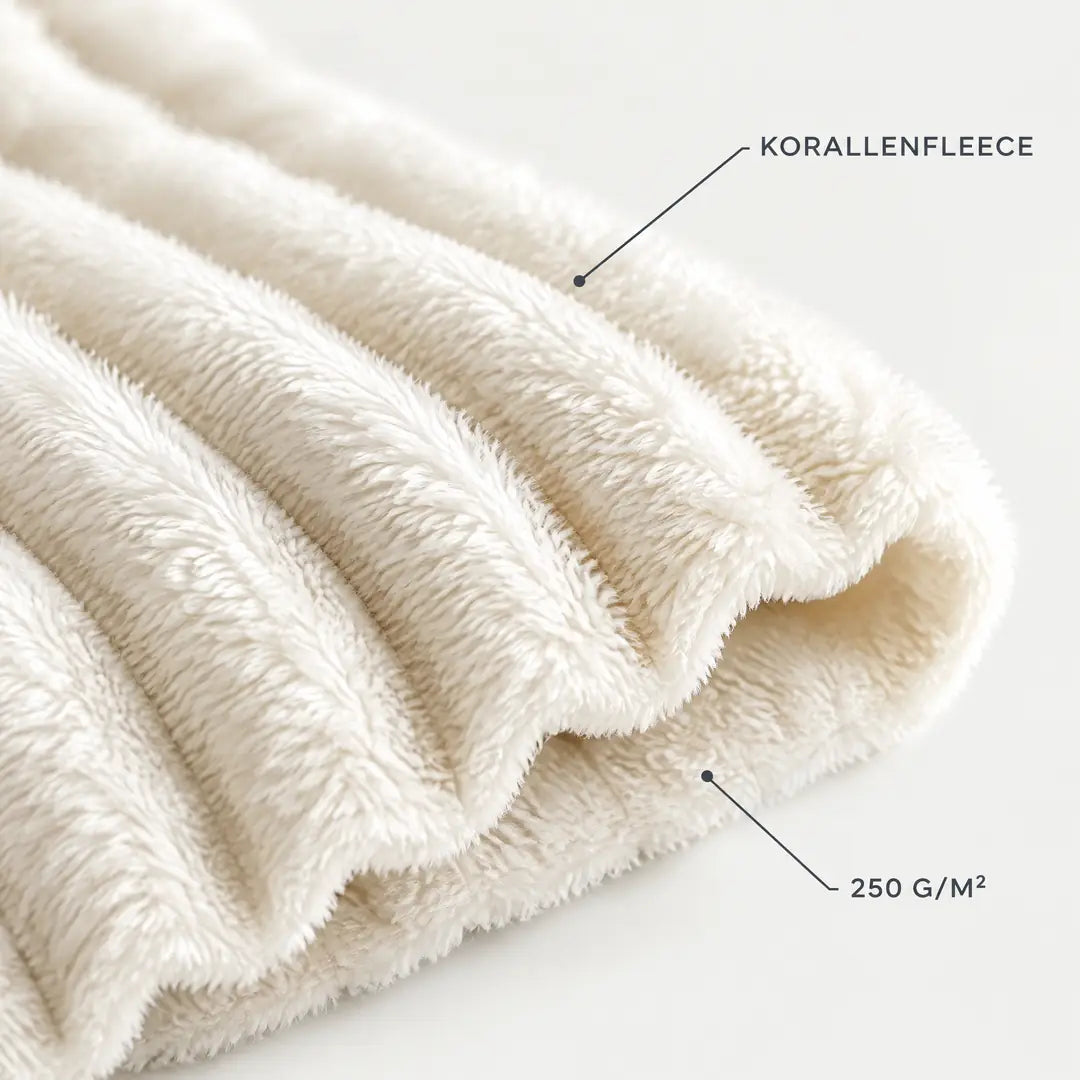 Kante der Kuscheldecke im Profil – Korallenfleece mit 250 g/m²