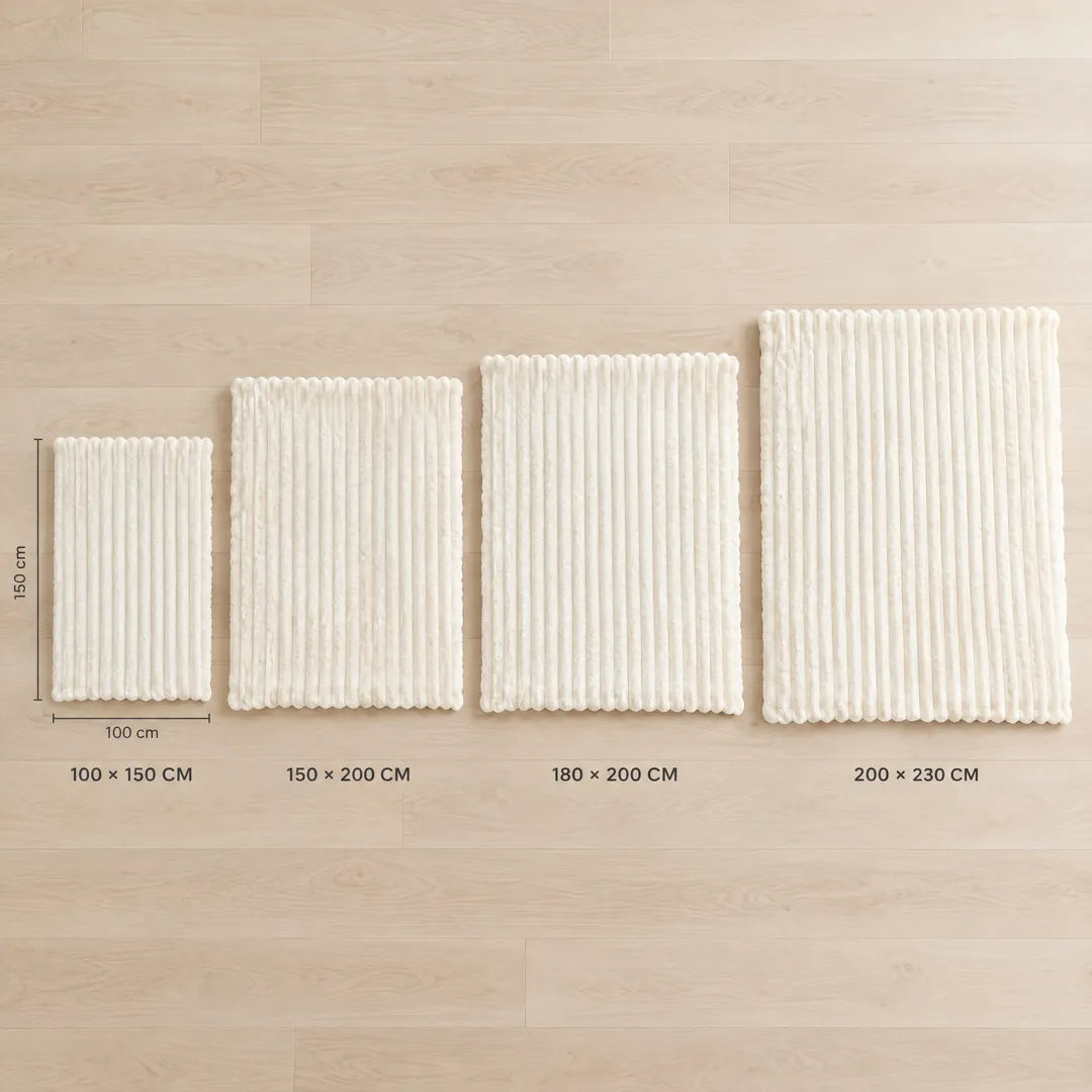 Größenübersicht der Kuscheldecke von 100 × 150 bis 200 × 230 cm