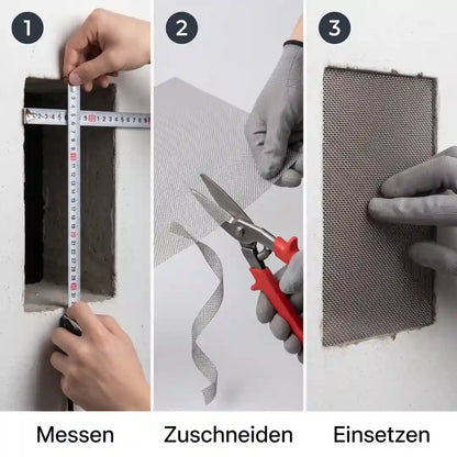 Anwendung in drei Schritten: Gitter zuschneiden, einsetzen und befestigen