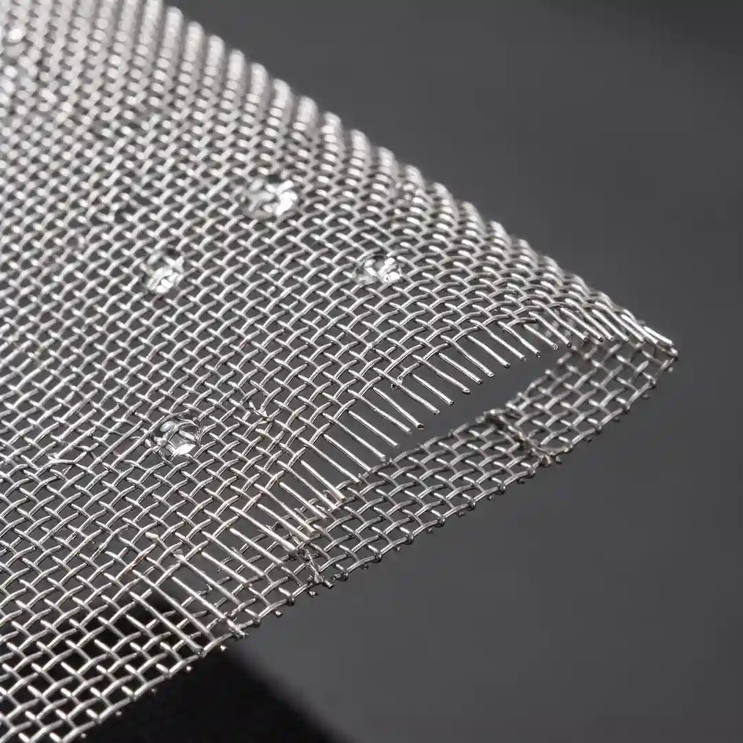 Materialmakro der Schnittkante des feinmaschigen Edelstahlgewebes
