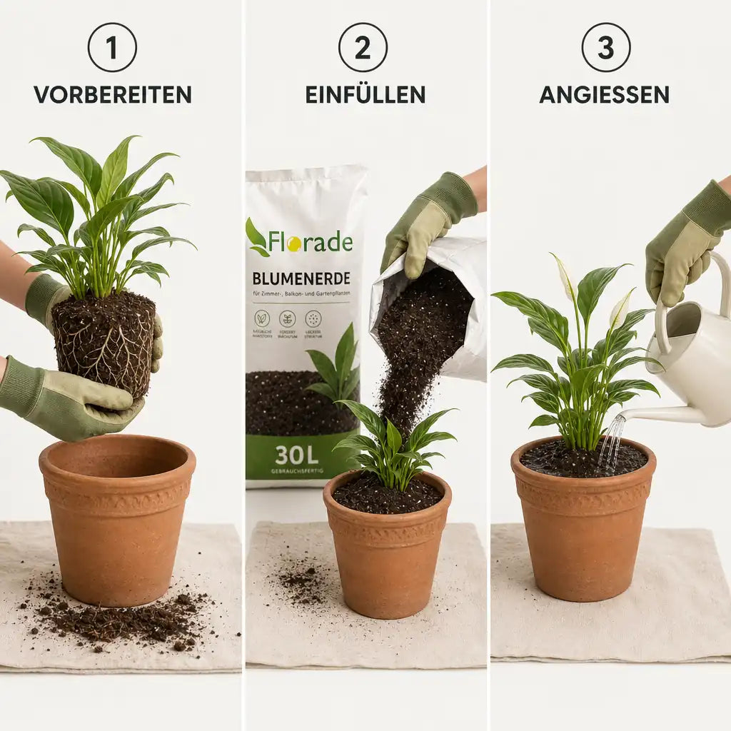 Blumenerde anwenden in 3 Schritten: Vorbereiten, Einfüllen, Angießen
