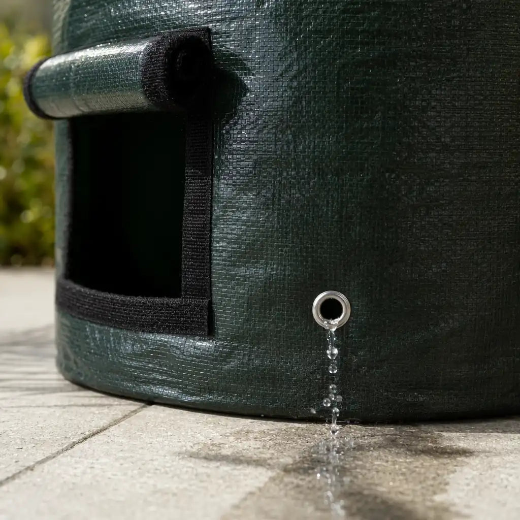 Drainageloch mit Metallöse leitet Gießwasser ab und verhindert Staunässe