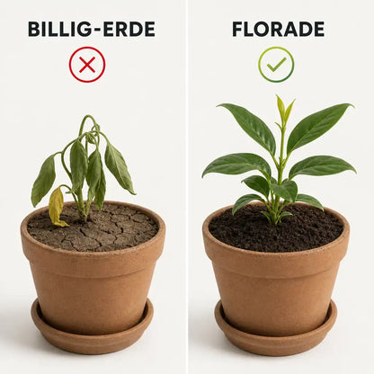 Vergleich Billig-Erde und Florade Universelle Blumenerde