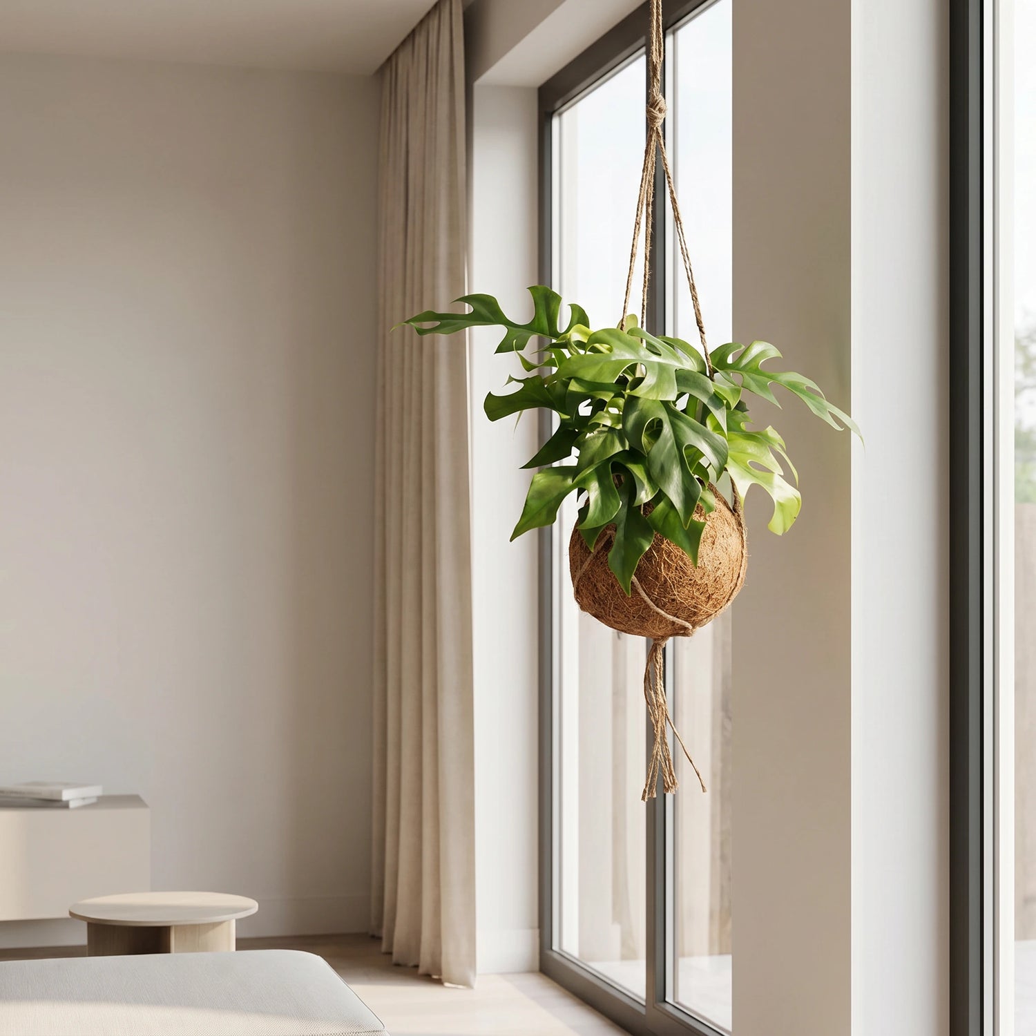 Standort-Tipp: Monstera Minima Kokedama am hellen Fenster