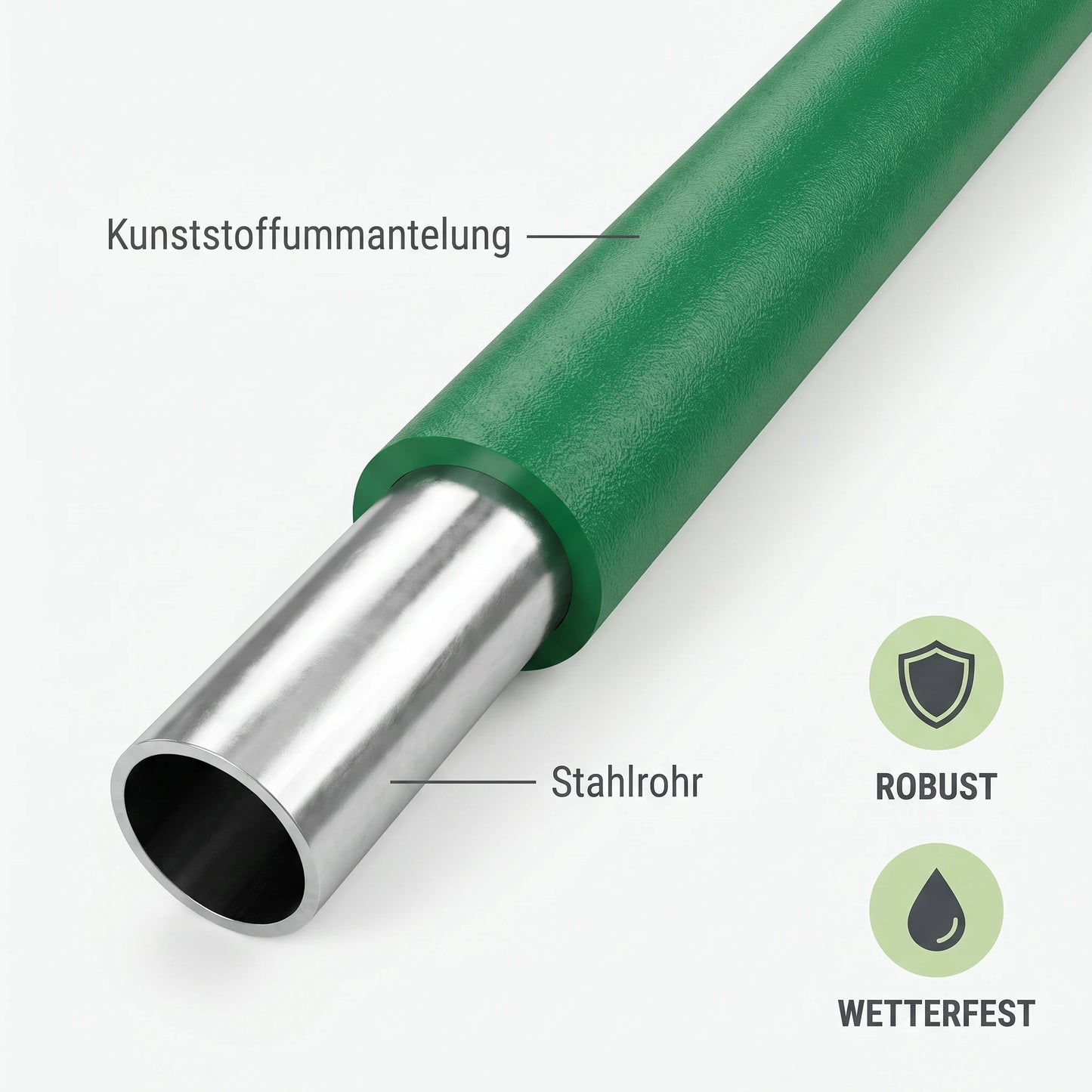 Pflanzstab Stahlkern mit Kunststoff-Ummantelung im Querschnitt