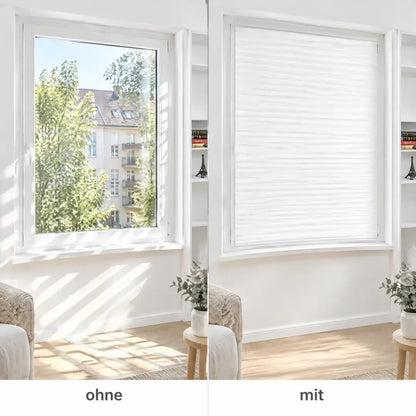 Fenster ohne und mit Plissee im direkten Vergleich