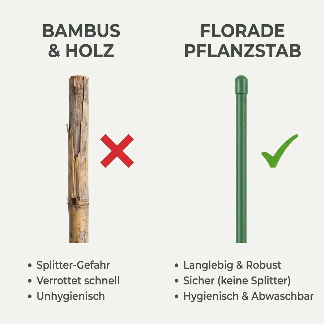 Florade Pflanzstab im Vergleich zu Bambus und Holz