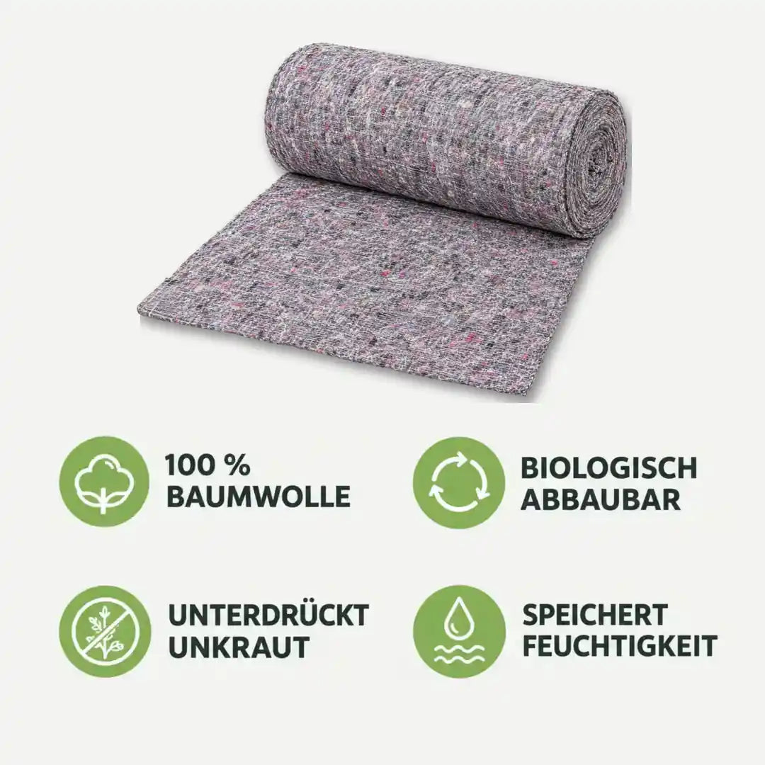 Rasenmatte Merkmale: 100 % Baumwolle, biologisch abbaubar, unterdrückt Unkraut, speichert Feuchtigkeit