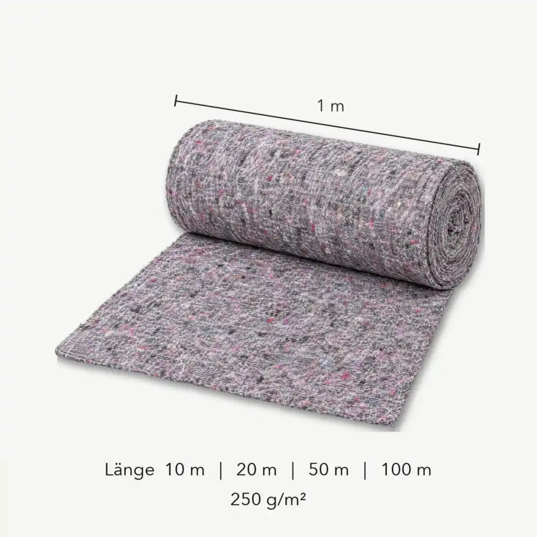 Maße der Rasenmatte: 1 m breit, Längen 10 m, 20 m, 50 m und 100 m, 250 g/m²