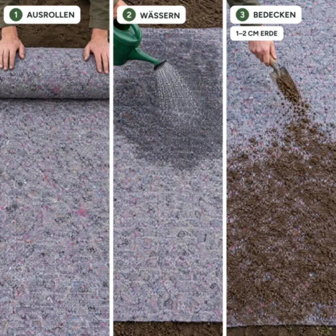 Rasenmatte verlegen in 3 Schritten: ausrollen, wässern, mit 1–2 cm Erde bedecken