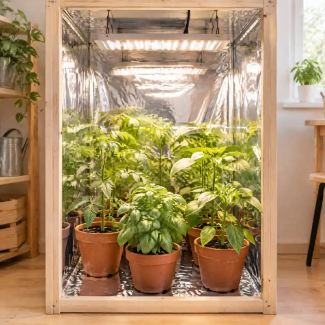 Selbst gebaute Growbox, Wände mit reflektierender Folie ausgekleidet