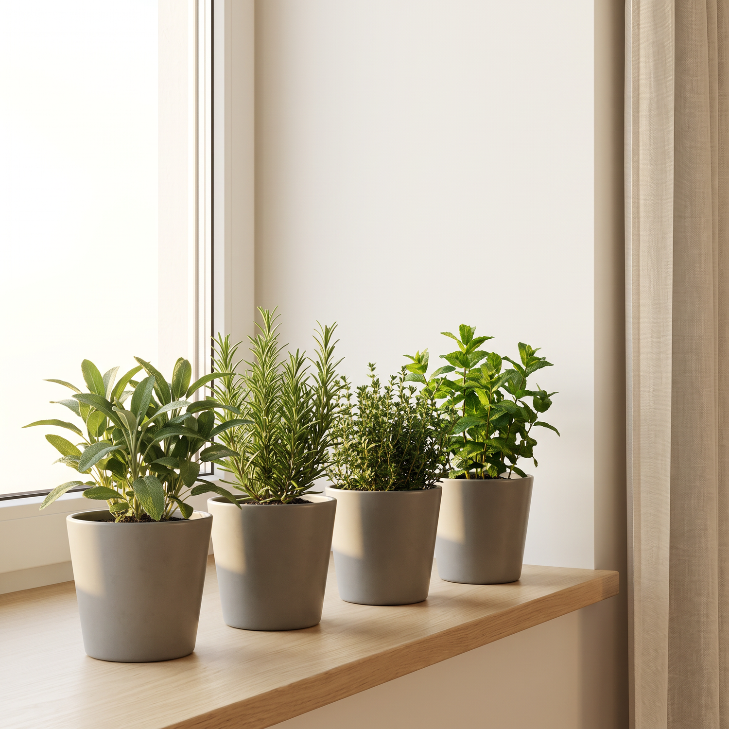 Kräuterset am hellen Fenster – idealer sonniger Standort