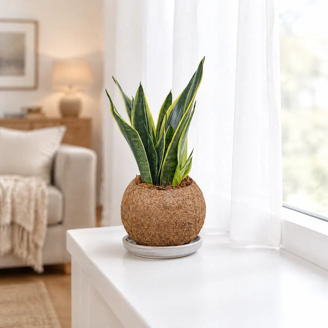 Sansevieria Superba Kokedama auf der hellen Fensterbank