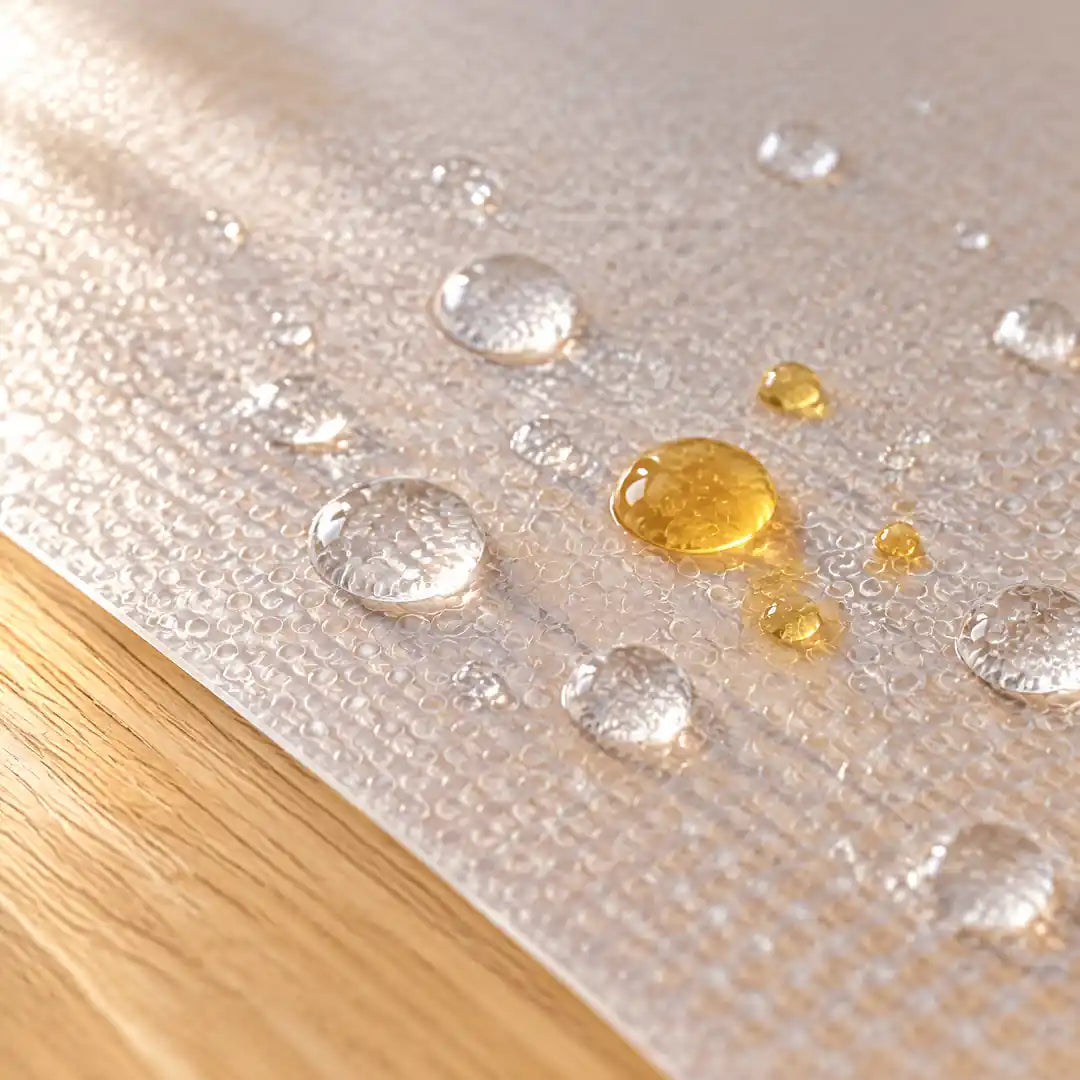 Wasser- und Öltropfen perlen auf der Noppenstruktur der Matte ab