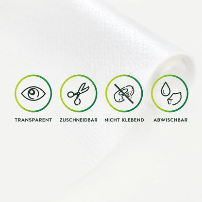 Eigenschaften: transparent, zuschneidbar, nicht klebend, abwischbar