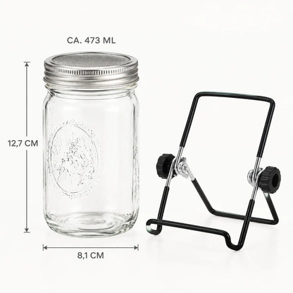 Maße des Sprossenglases: 12,7 cm hoch, 8,1 cm breit, ca. 473 ml
