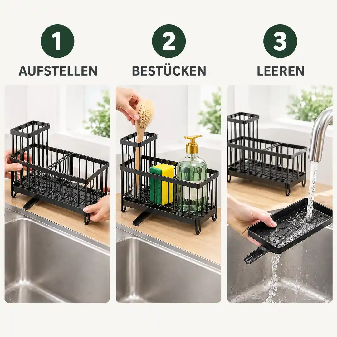 Anwendung in drei Schritten: aufstellen, bestücken, Abtropfschale leeren