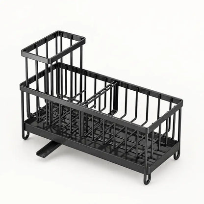 Leerer Spülbecken Organizer mit Bürstenhalter, Trenner, Abtropfschale und Ausguss