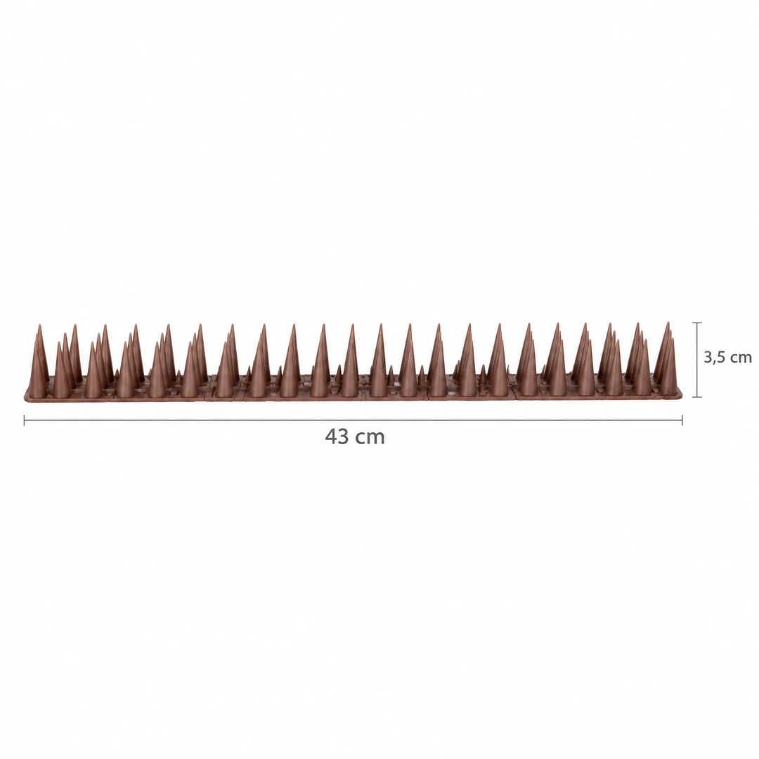 Maßbild der Spikeleiste: 43 cm Länge, 3,5 cm Dornenhöhe