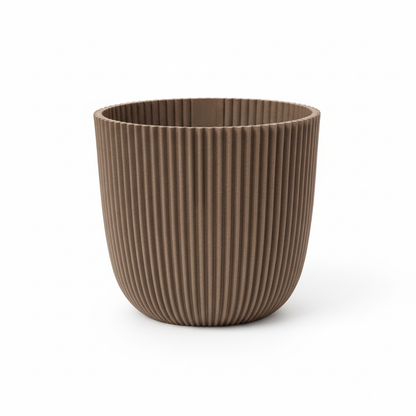 Übertopf mit Rillen in Taupe, Ø 22 cm, 20 cm hoch