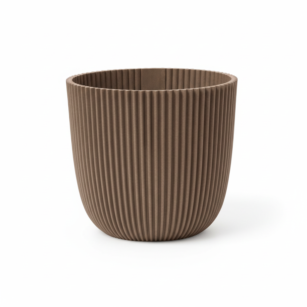 Übertopf mit Rillen in Taupe, Ø 17 cm, 15 cm hoch