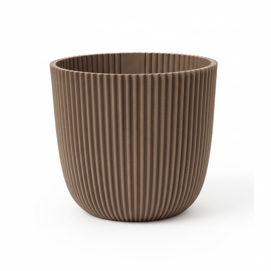 Übertopf mit Rillen in Taupe, Ø 25 cm, 23 cm hoch