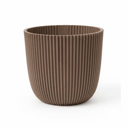 Übertopf mit Rillen in Taupe, Ø 25 cm, 23 cm hoch