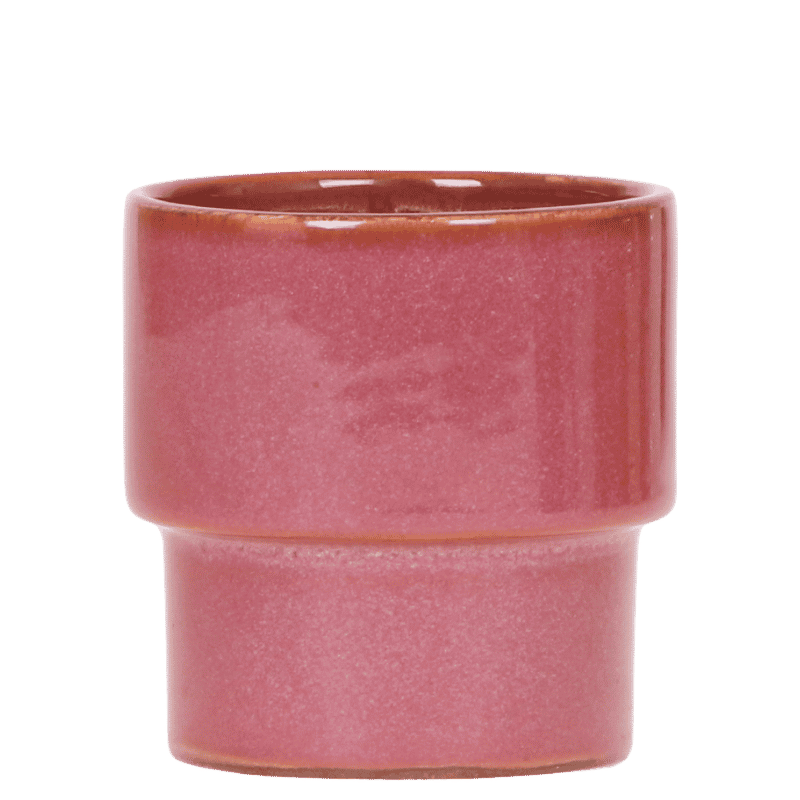 Übertopf Keramik in Rosa, glasiert, Retro-Stufenform