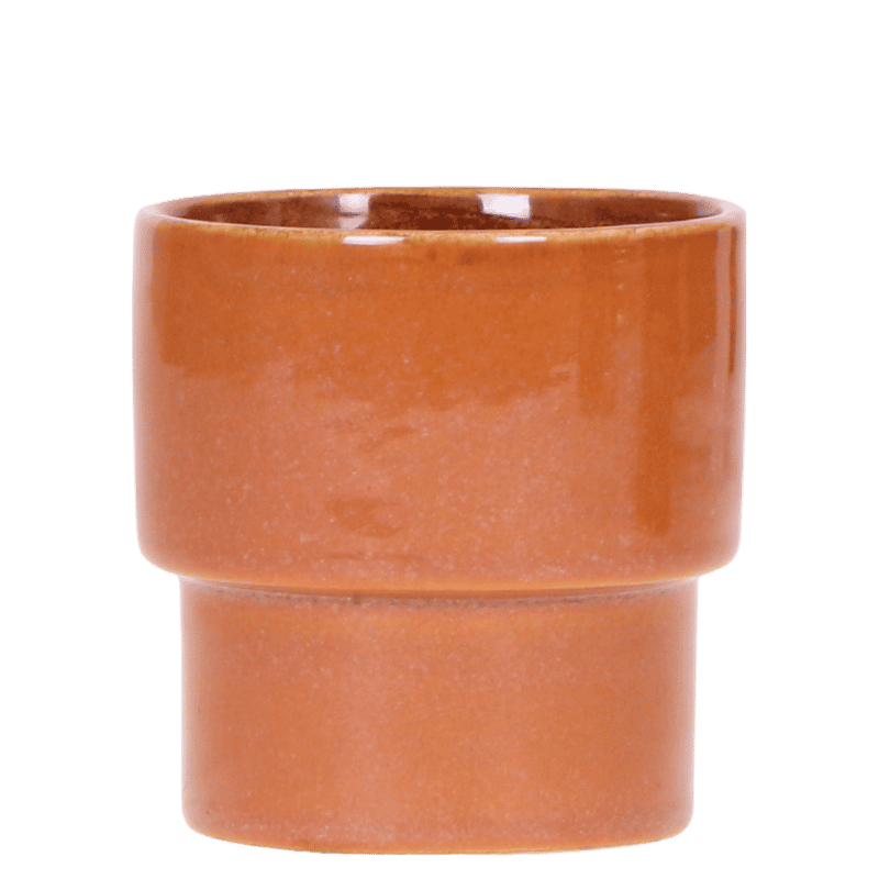 Übertopf Keramik in Orange, glasiert, Retro-Stufenform