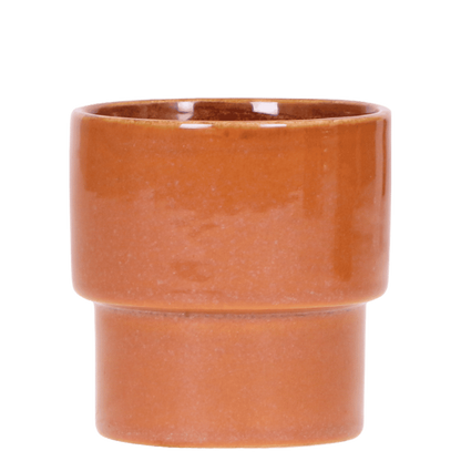 Übertopf Keramik in Orange, glasiert, Retro-Stufenform