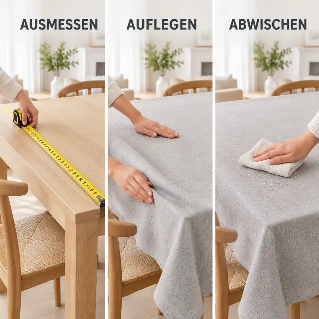 Anwendung in drei Schritten: Ausmessen, Auflegen, Abwischen