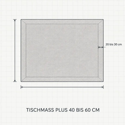 Größenberatung: Tischmaß plus 40 bis 60 cm ergibt 20 bis 30 cm Überhang je Seite