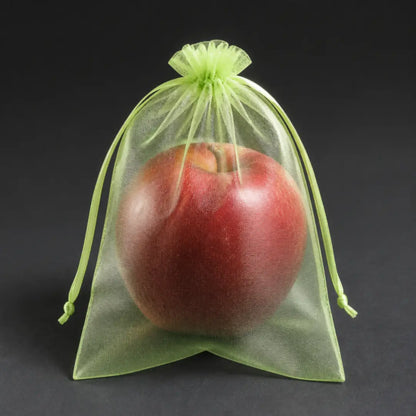 Obstschutzbeutel mit Apfel, Frucht scheint durch das feine Gewebe