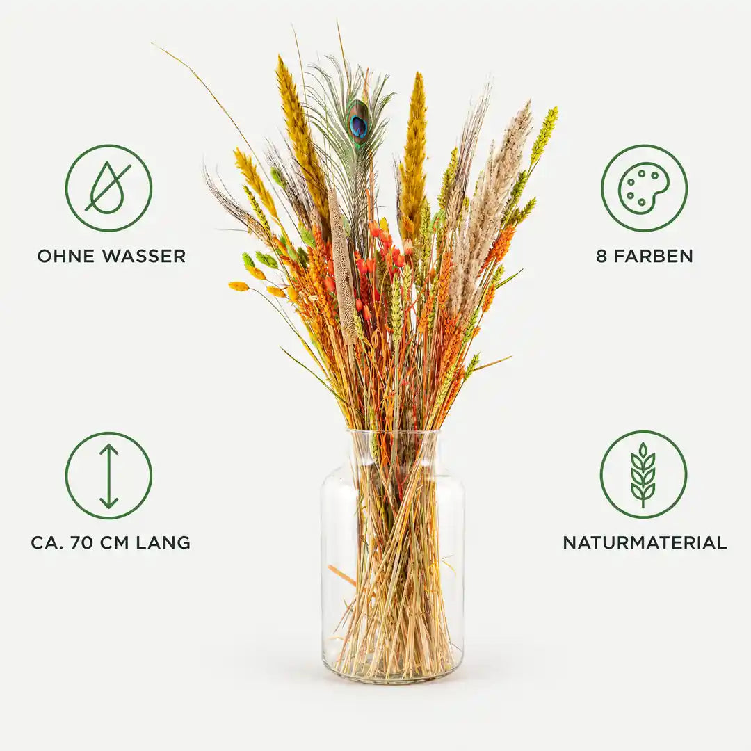 Trockenblumenstrauß: ohne Wasser, ca. 70 cm lang, 8 Farben, Naturmaterial
