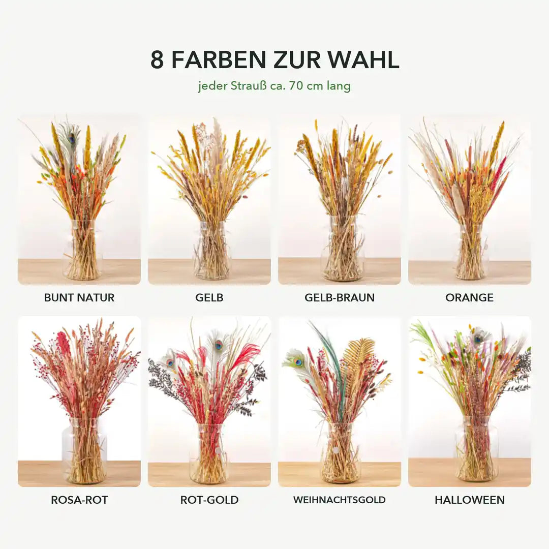 Trockenblumenstrauß in 8 Farben im Überblick