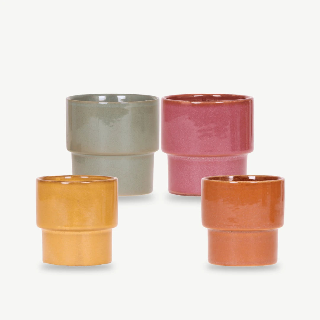 Übertopf aus Keramik in Gelb, Grün, Orange und Rosa