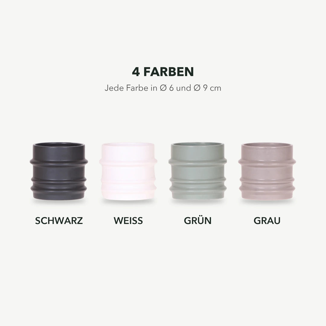 Übertopf in vier Farben: Schwarz, Weiß, Grün und Grau