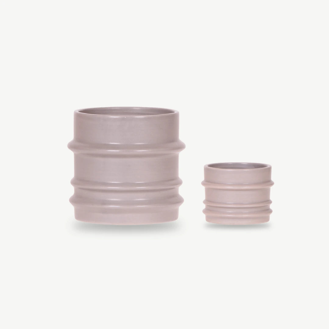 Übertopf matt in warmem Taupe-Grau, Ø 9 cm und Ø 6 cm