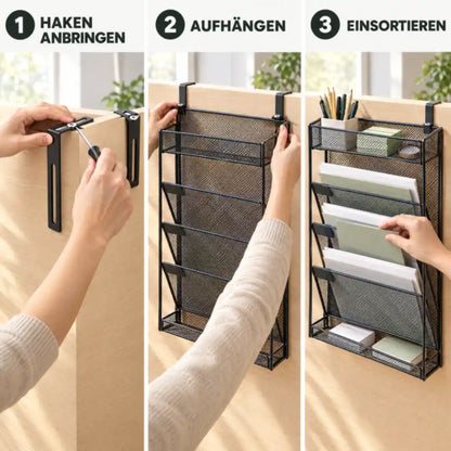 Anwendung in drei Schritten: Haken anbringen, aufhängen, einsortieren