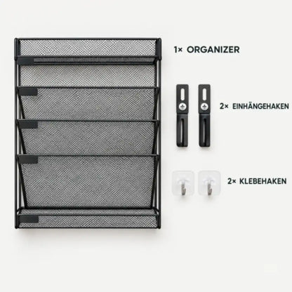 Lieferumfang: Organizer, zwei Einhängehaken und zwei Klebehaken