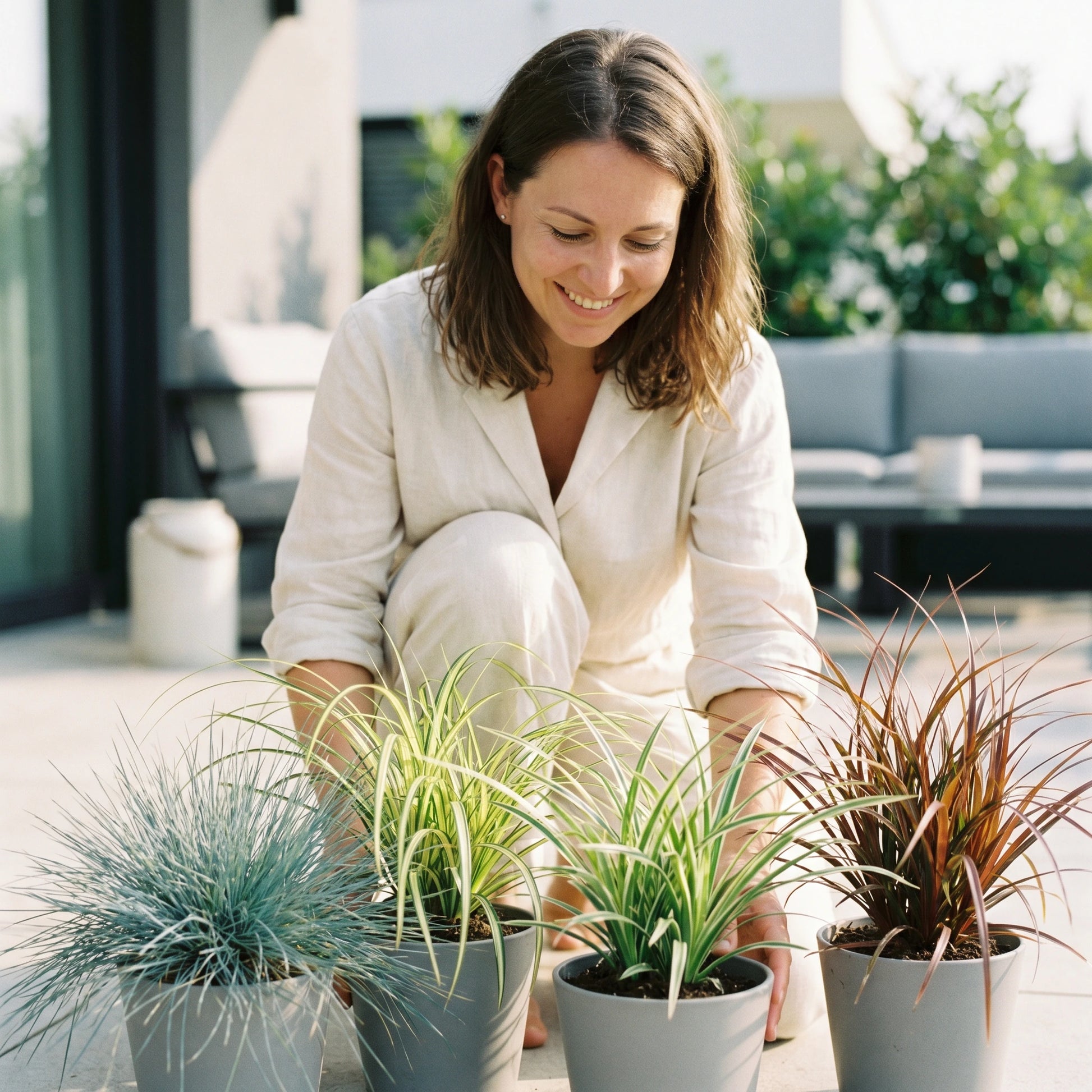 Ziergräser-Set XL wird von einer Person im Gartenbeet eingepflanzt